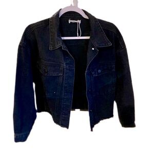 Oversized, Cropped Black Jean Jacket